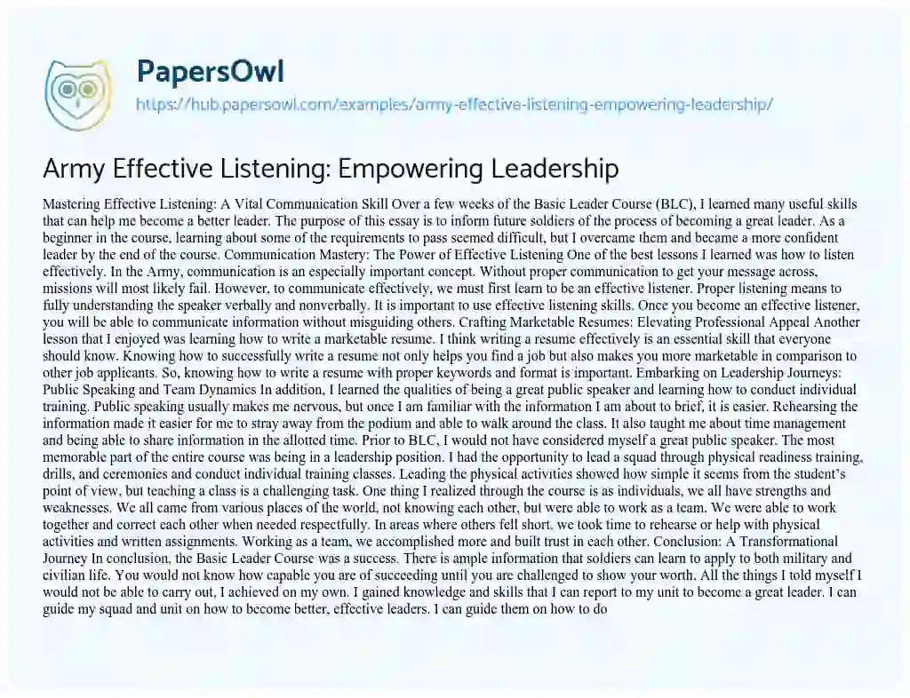 Essay on Army Effective Listening: Empowering Leadership