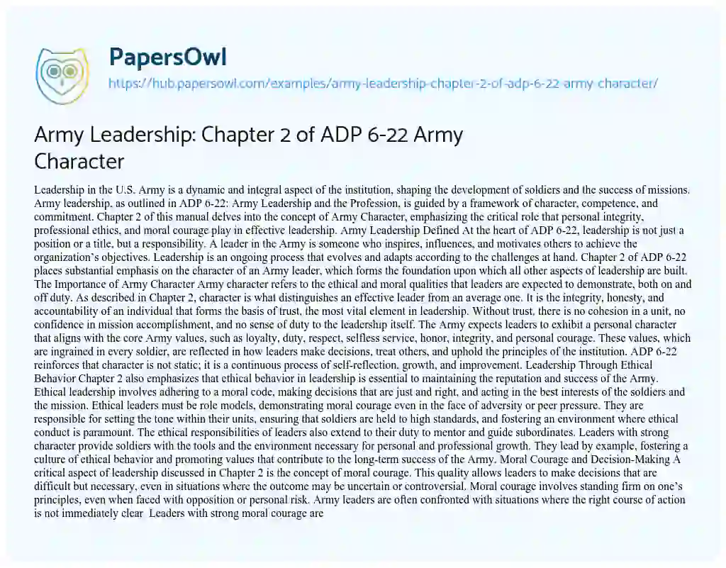 Essay on Army Leadership: Chapter 2 of ADP 6-22 Army Character
