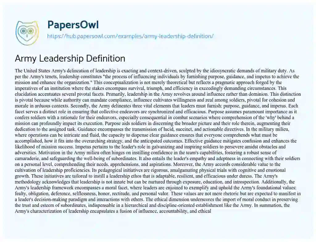 Essay on Army Leadership Definition