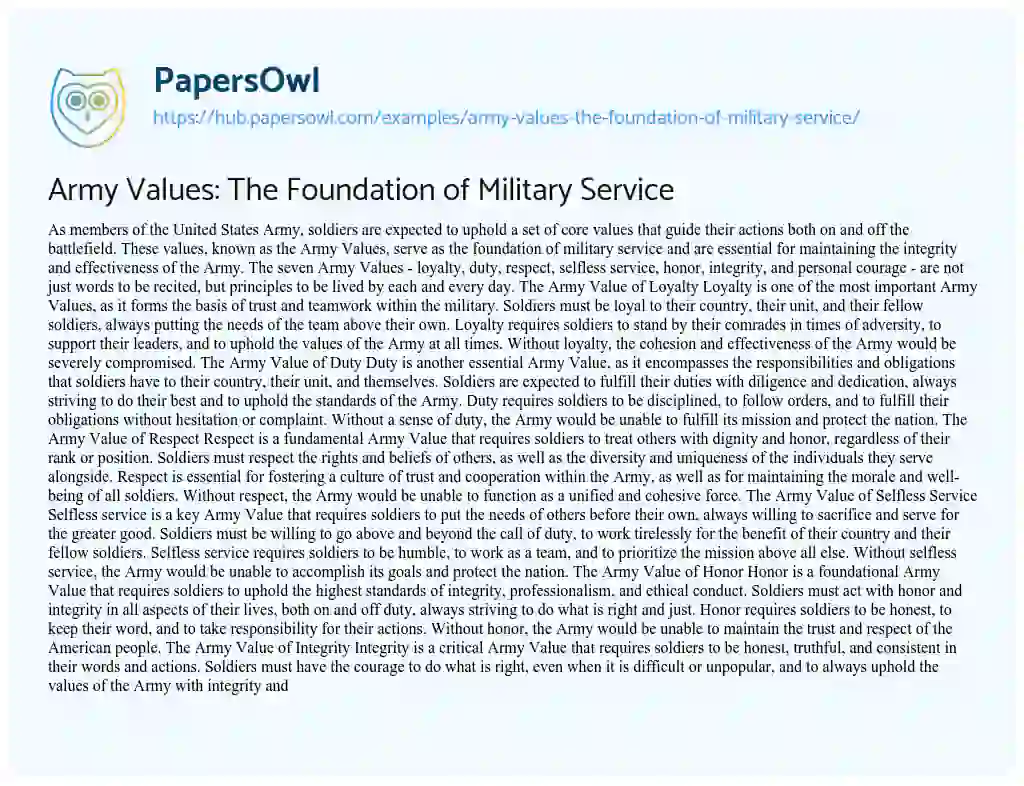 Essay on Army Values: The Foundation of Military Service