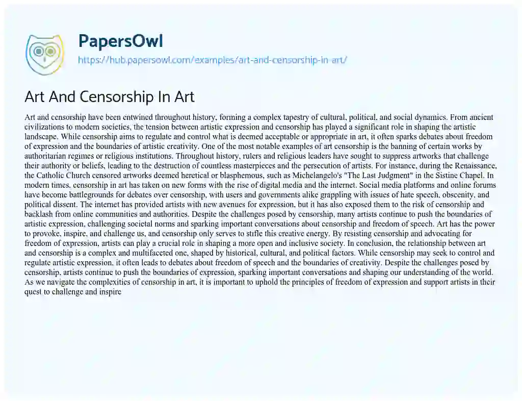 Essay on Art And Censorship In Art