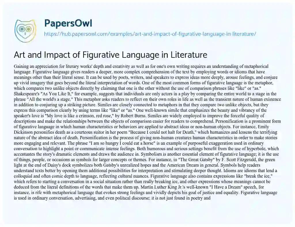 Essay on Art and Impact of Figurative Language in Literature