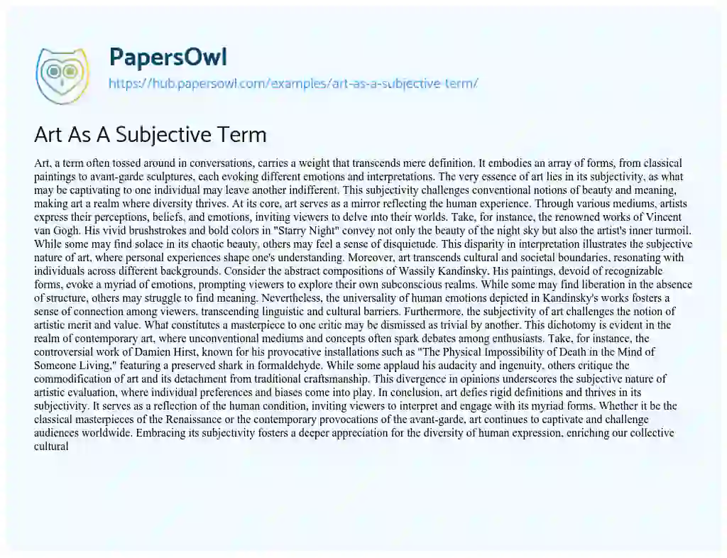 Essay on Art As A Subjective Term