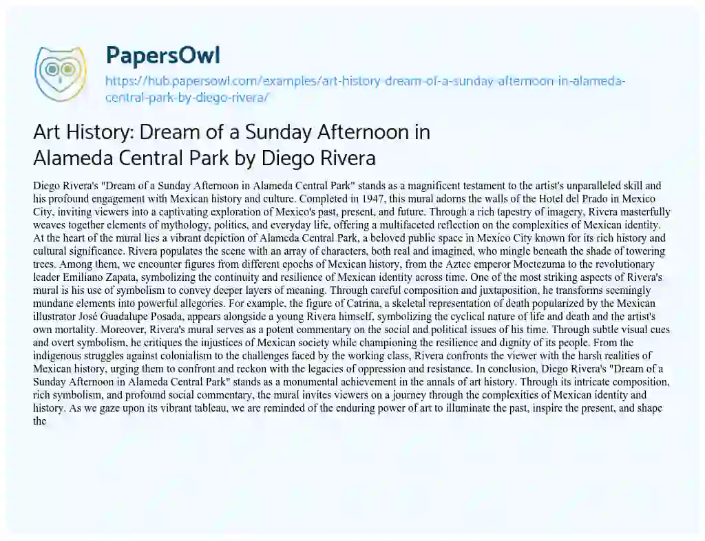 Essay on Art History: Dream of a Sunday Afternoon in Alameda Central Park by Diego Rivera