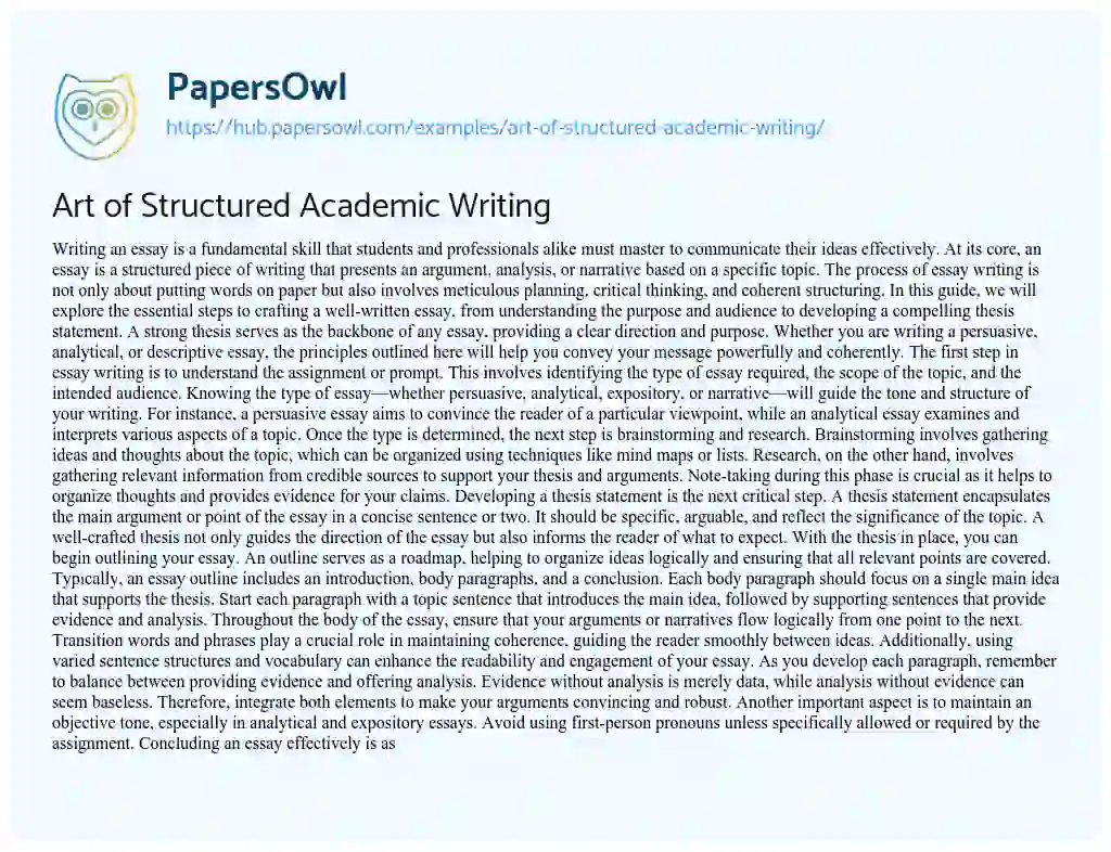 Essay on Art of Structured Academic Writing