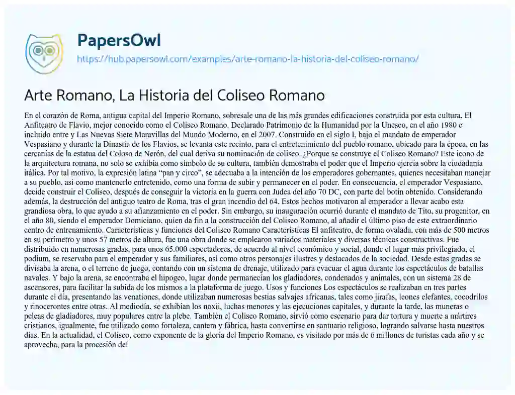 Essay on Arte Romano, La Historia del Coliseo Romano