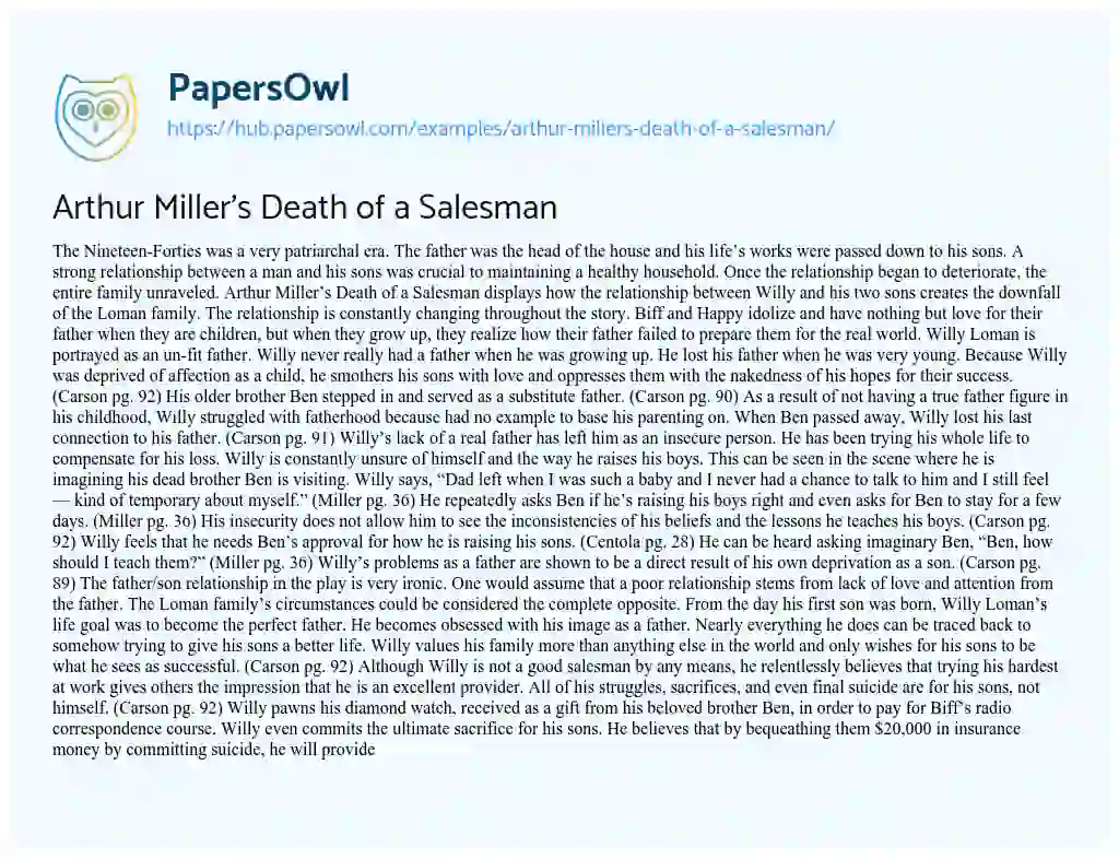 Essay on Arthur Miller’s Death of a Salesman