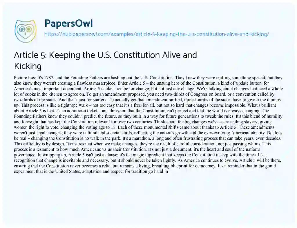 Essay on Article 5: Keeping the U.S. Constitution Alive and Kicking