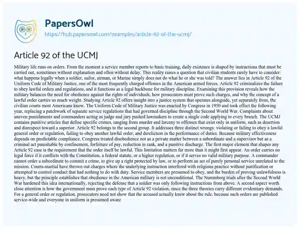 Essay on Article 92 of the UCMJ
