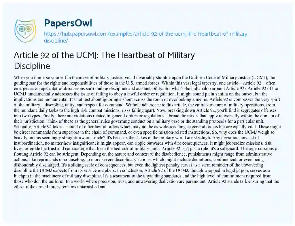 Essay on Article 92 of the UCMJ: The Heartbeat of Military Discipline
