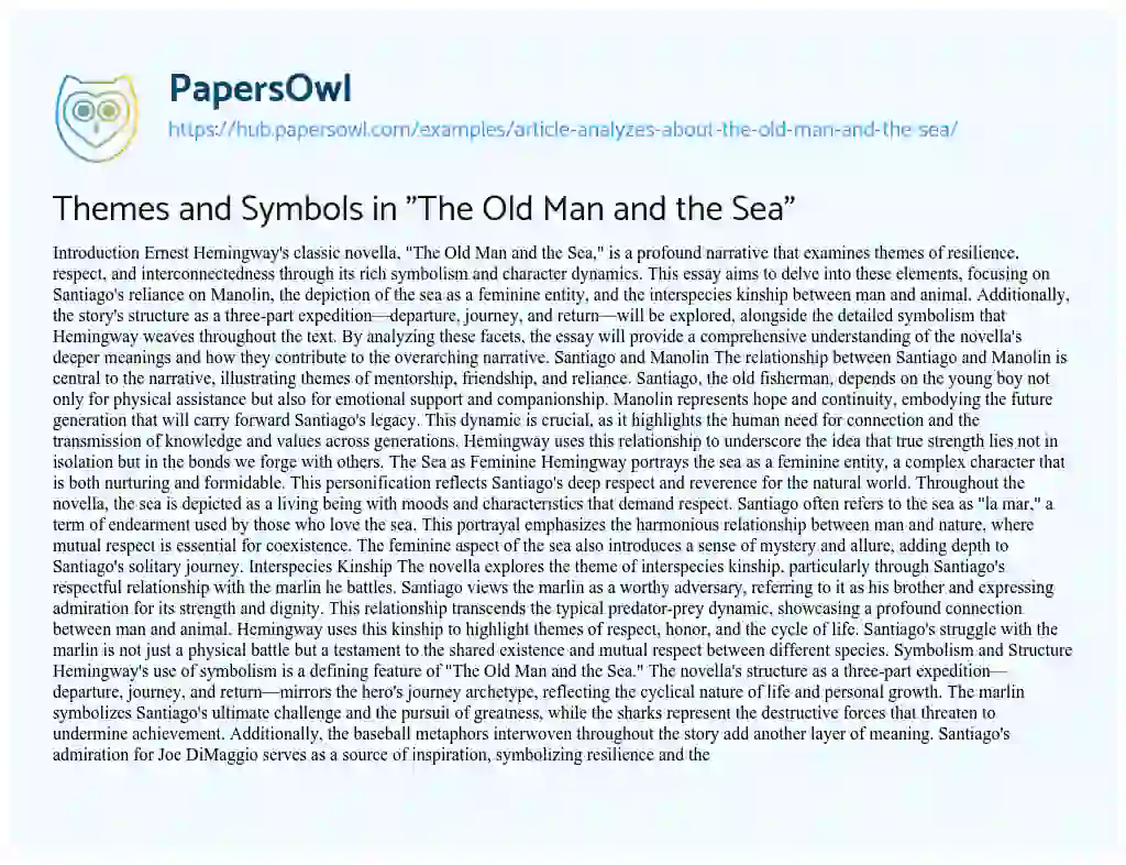 Essay on Themes and Symbols in “The Old Man and the Sea”