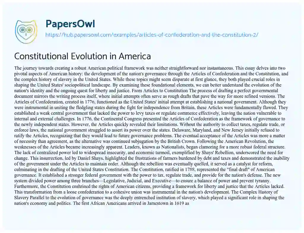 Essay on Constitutional Evolution in America