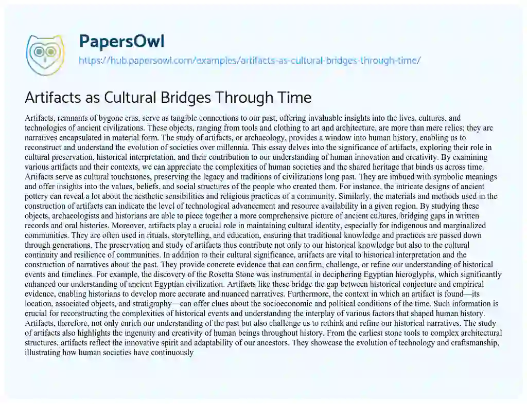 Essay on Artifacts as Cultural Bridges Through Time