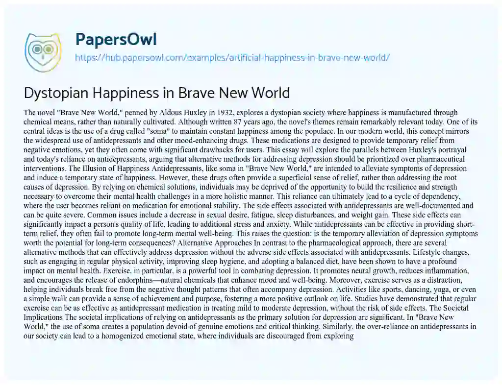 Essay on Dystopian Happiness in Brave New World