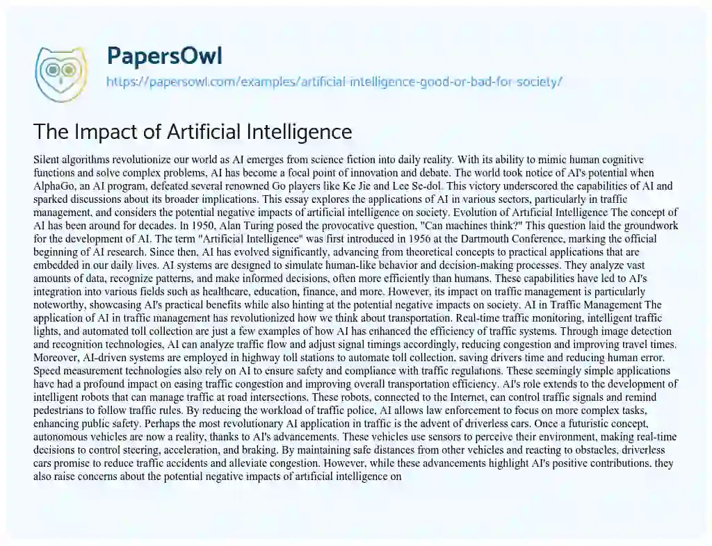 Essay on The Impact of Artificial Intelligence