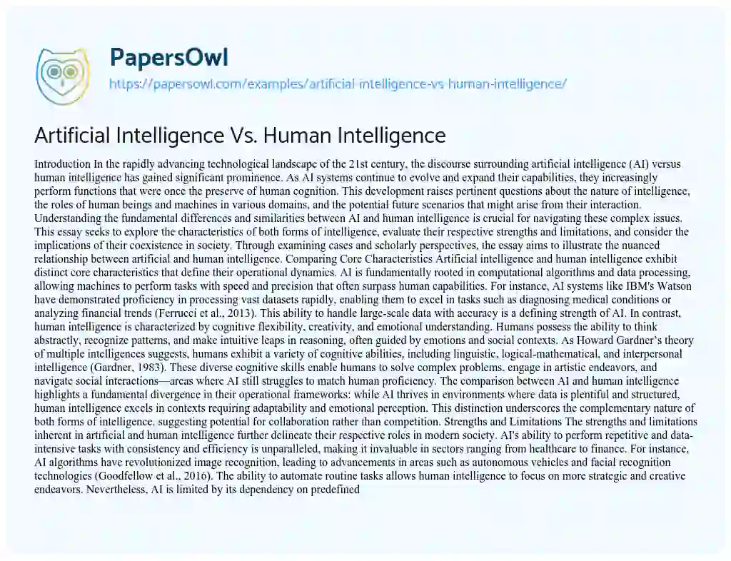 Essay on Artificial Intelligence Vs. Human Intelligence