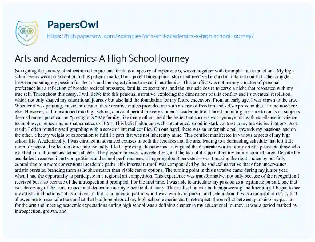 Essay on Arts and Academics: A High School Journey