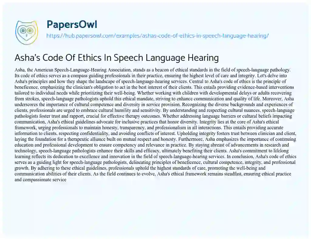 Essay on Asha’s Code Of Ethics In Speech Language Hearing