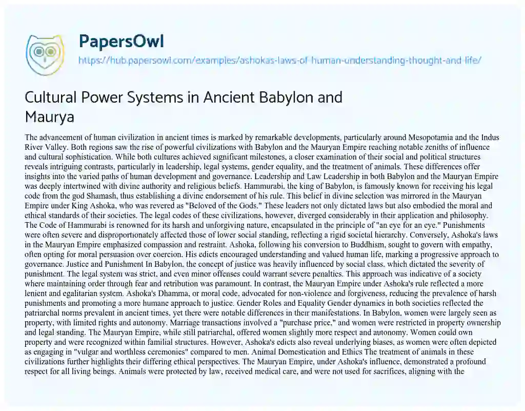 Essay on Cultural Power Systems in Ancient Babylon and Maurya