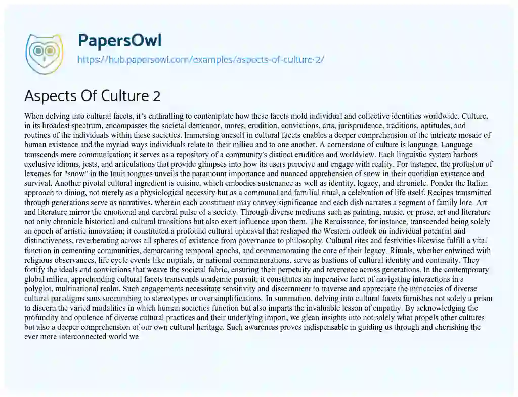 Essay on Aspects Of Culture 2
