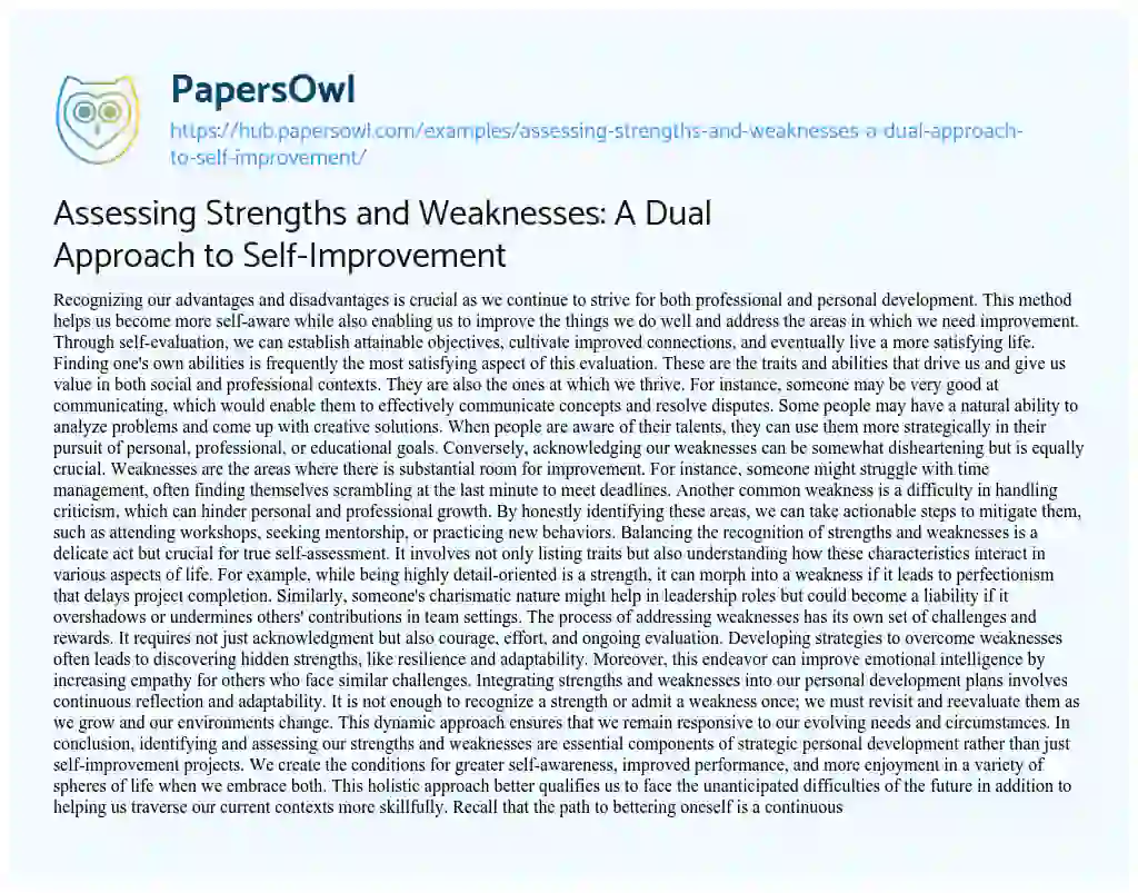 Essay on Assessing Strengths and Weaknesses: A Dual Approach to Self-Improvement