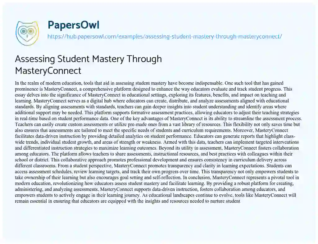 Essay on Assessing Student Mastery Through MasteryConnect