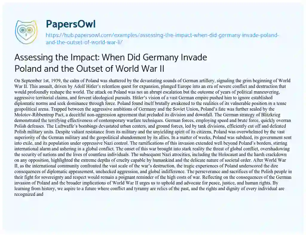 Essay on Assessing the Impact: When Did Germany Invade Poland and the Outset of World War II