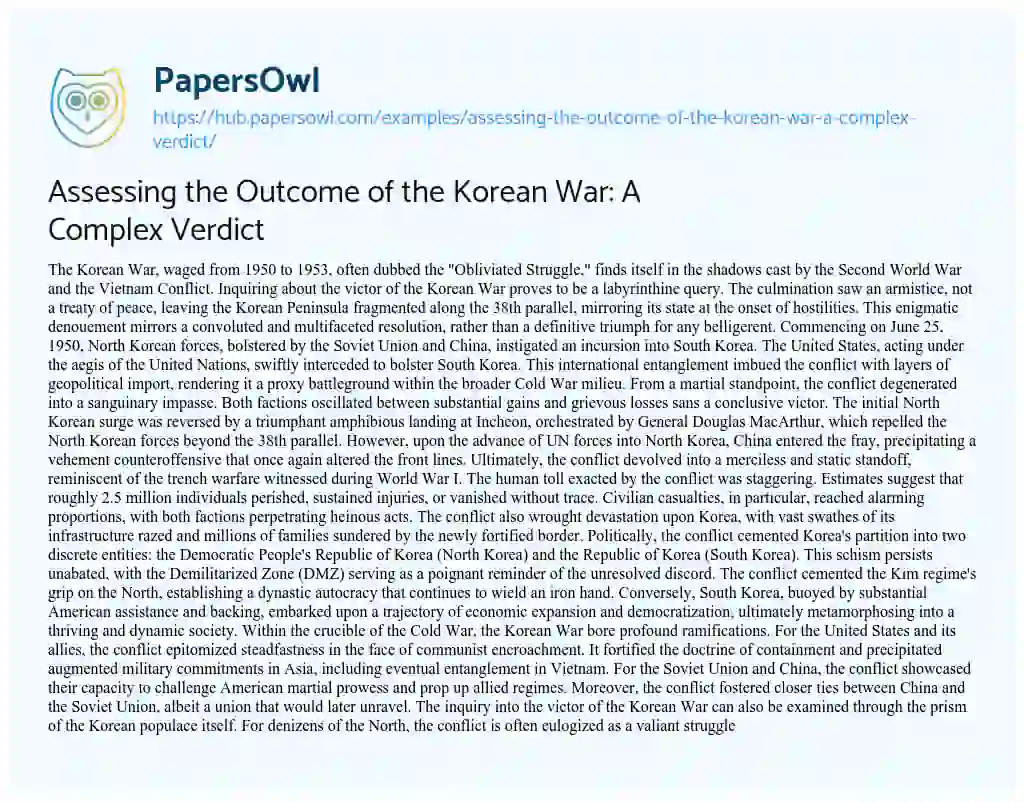 Essay on Assessing the Outcome of the Korean War: A Complex Verdict