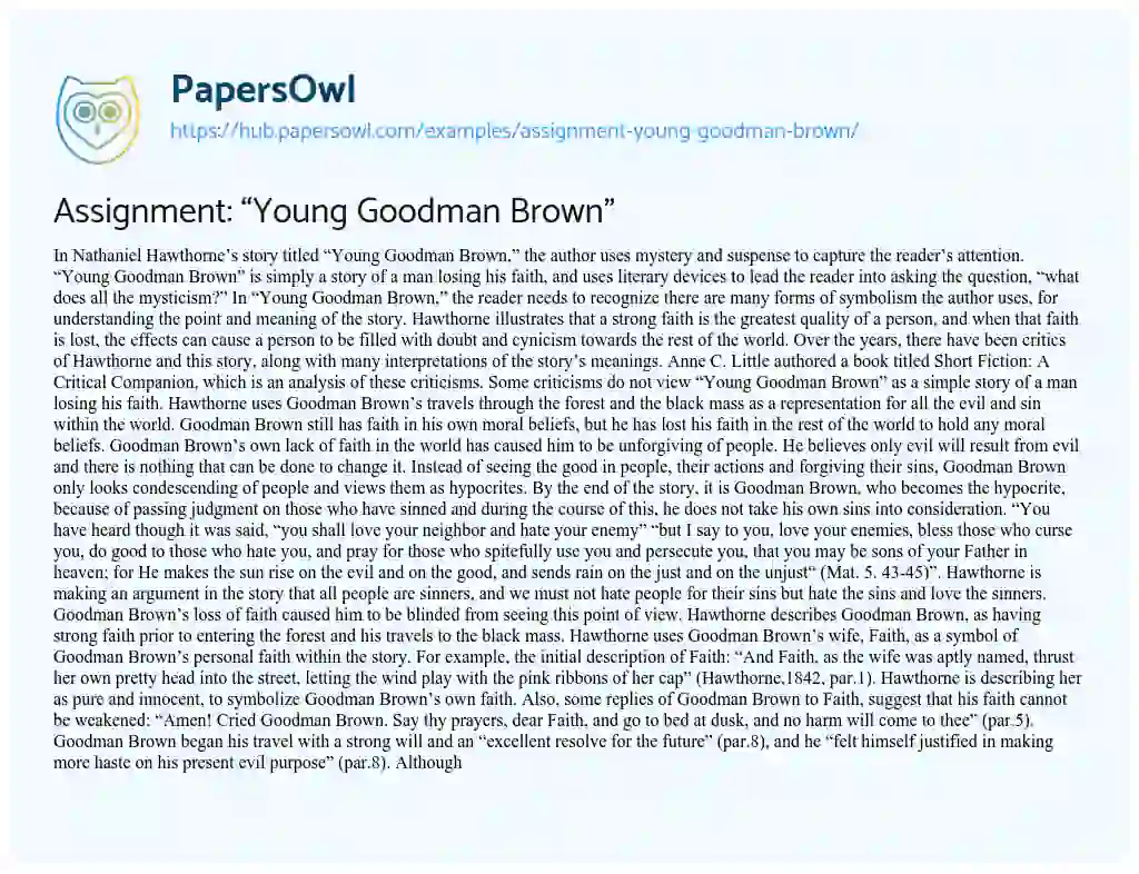 Essay on Assignment: “Young Goodman Brown”