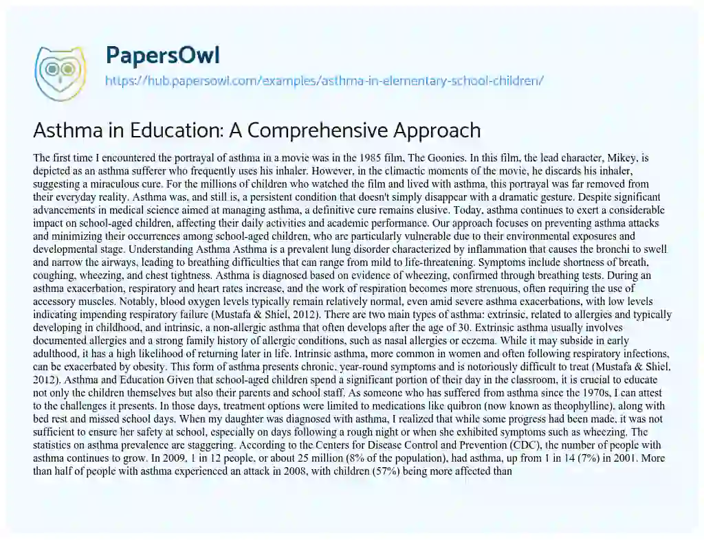 Essay on Asthma in Education: A Comprehensive Approach
