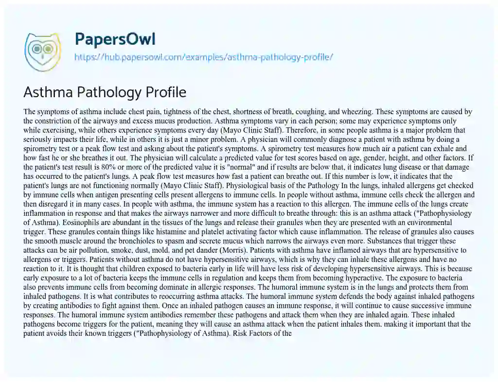 Essay on Asthma Pathology Profile
