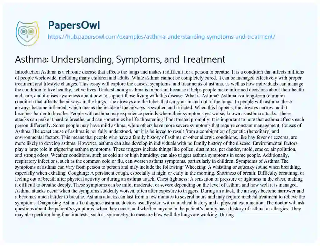 Essay on Asthma: Understanding, Symptoms, and Treatment