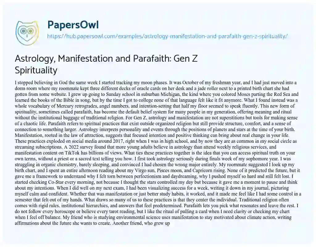 Essay on Astrology, Manifestation and Parafaith: Gen Z Spirituality