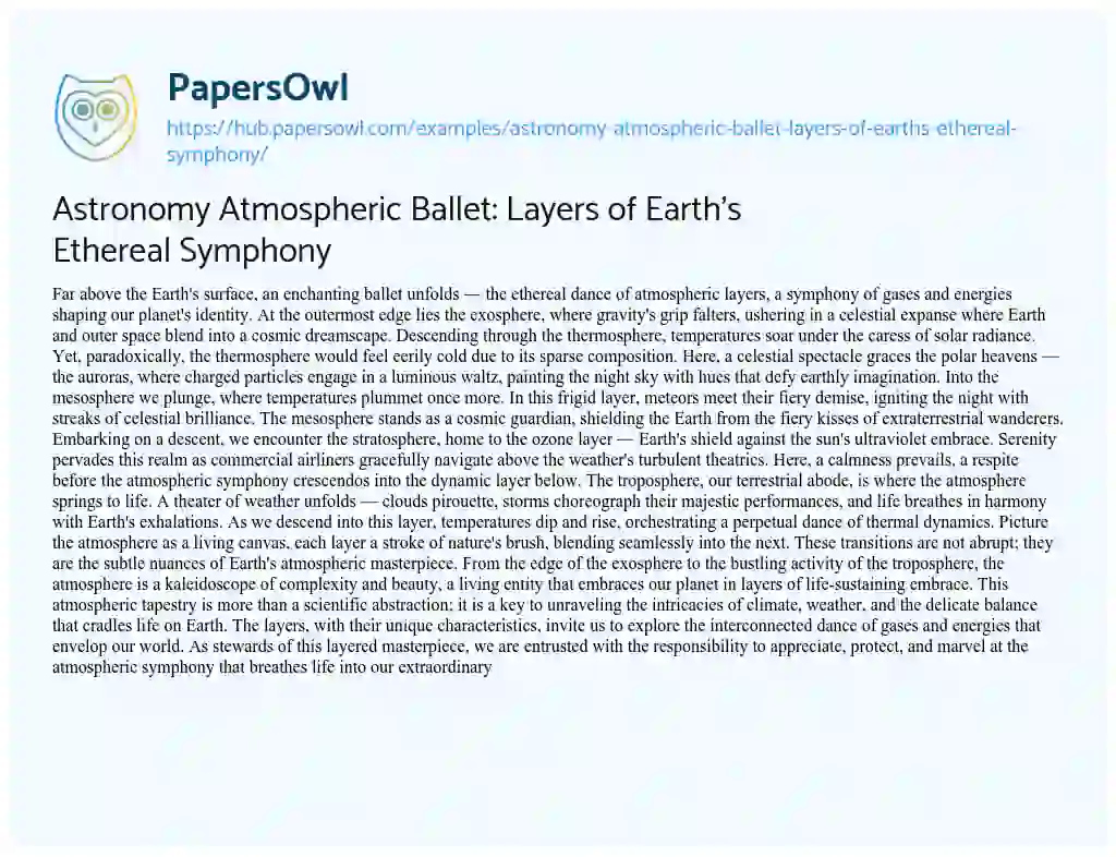 Essay on Astronomy Atmospheric Ballet: Layers of Earth’s Ethereal Symphony
