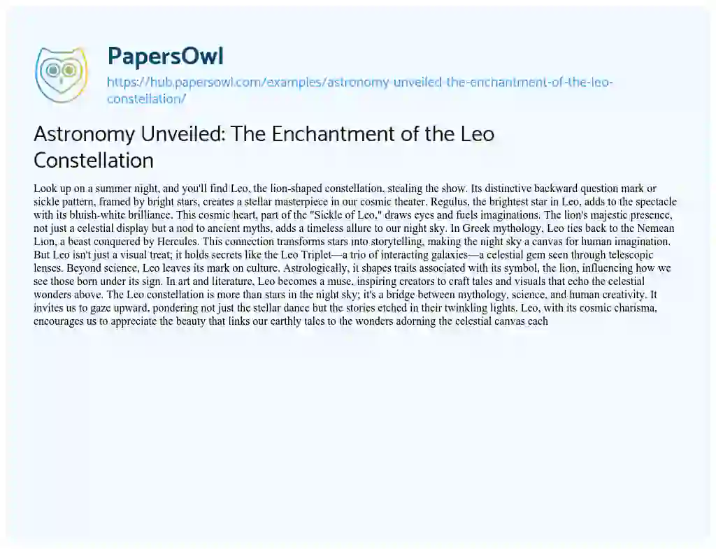 Essay on Astronomy Unveiled: The Enchantment of the Leo Constellation