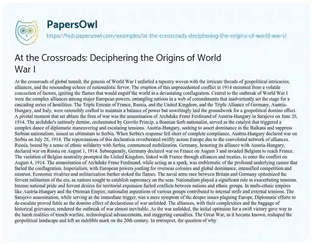 Essay on At the Crossroads: Deciphering the Origins of World War I