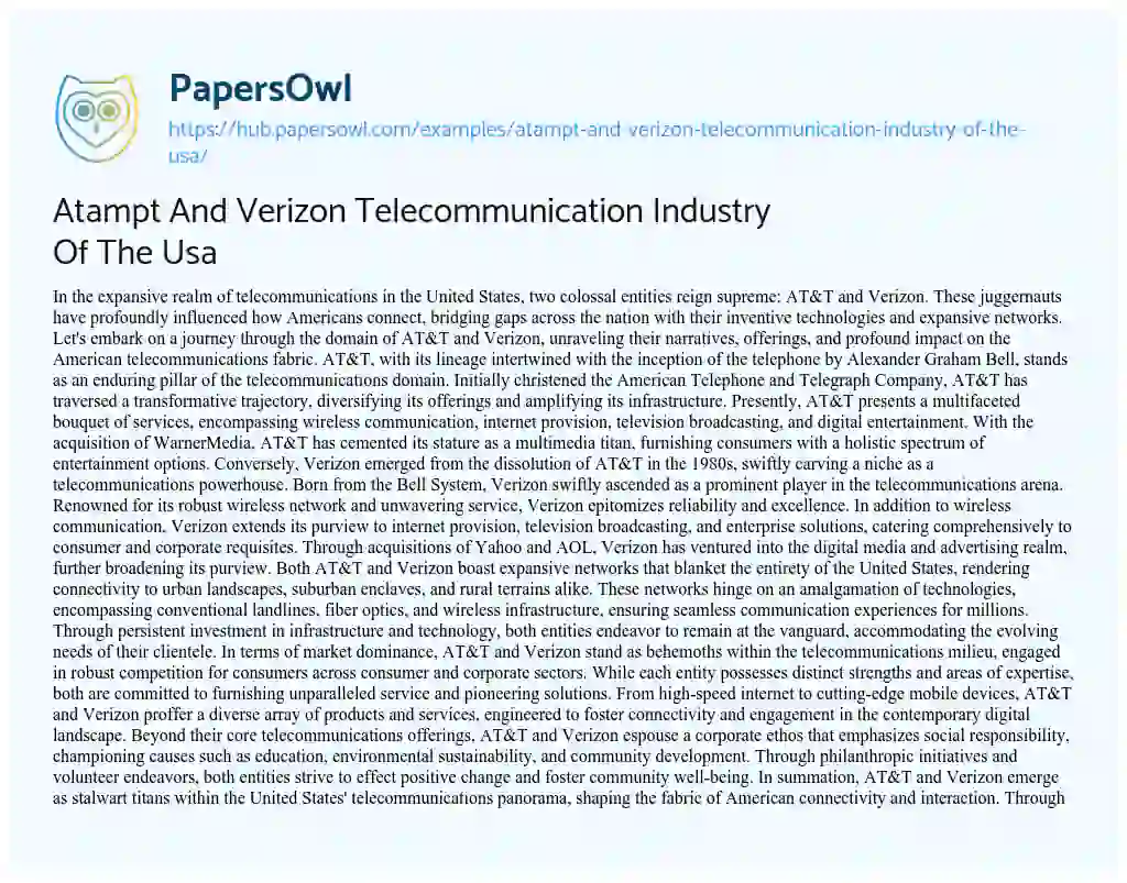 Essay on Atampt And Verizon Telecommunication Industry Of The Usa