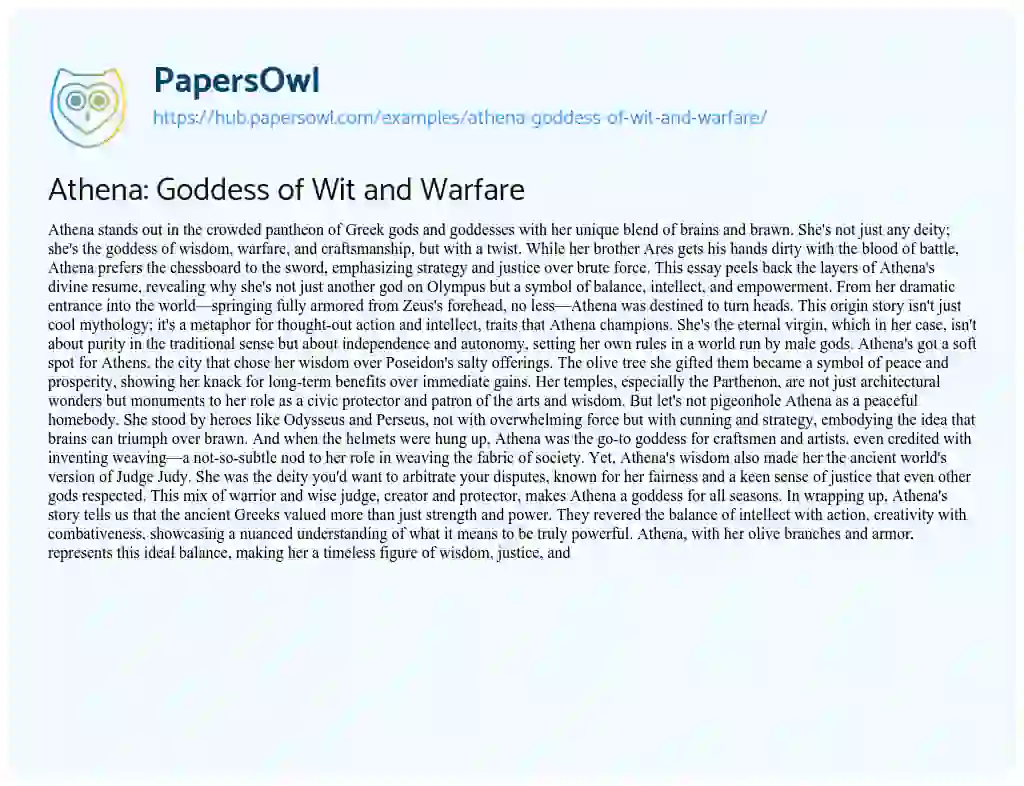 Essay on Athena: Goddess of Wit and Warfare