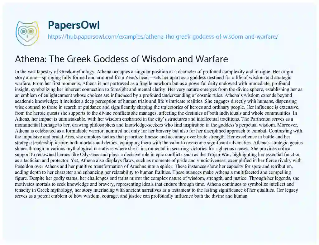 Essay on Athena: The Greek Goddess of Wisdom and Warfare