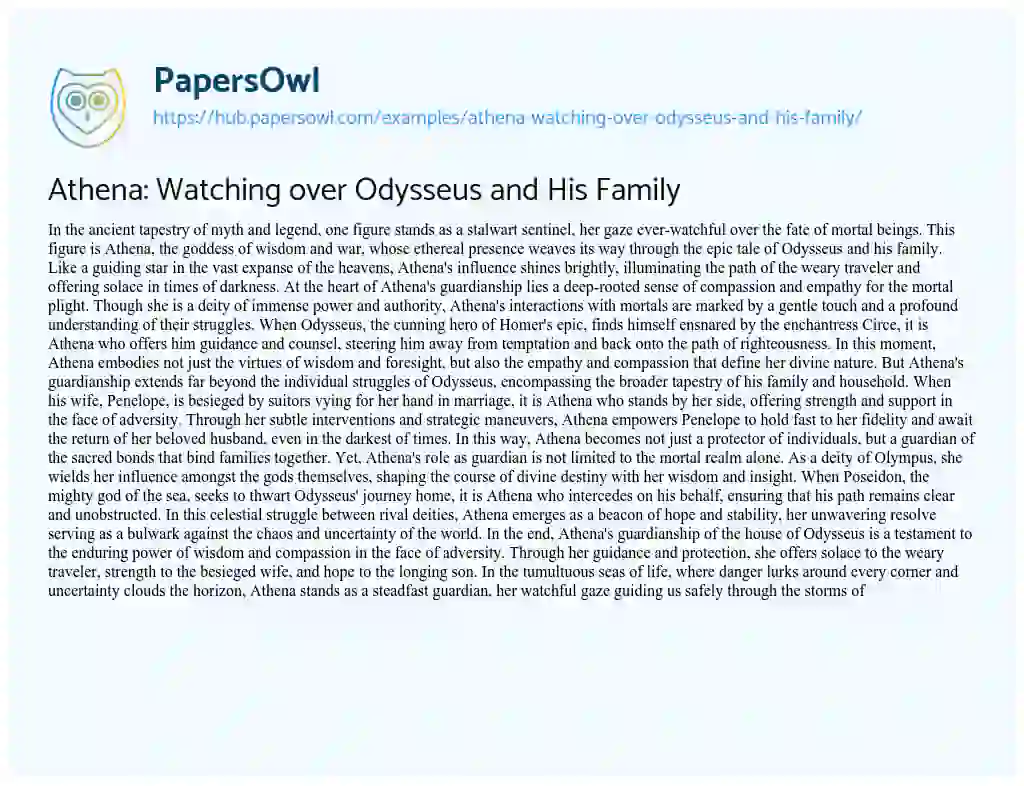 Essay on Athena: Watching over Odysseus and His Family
