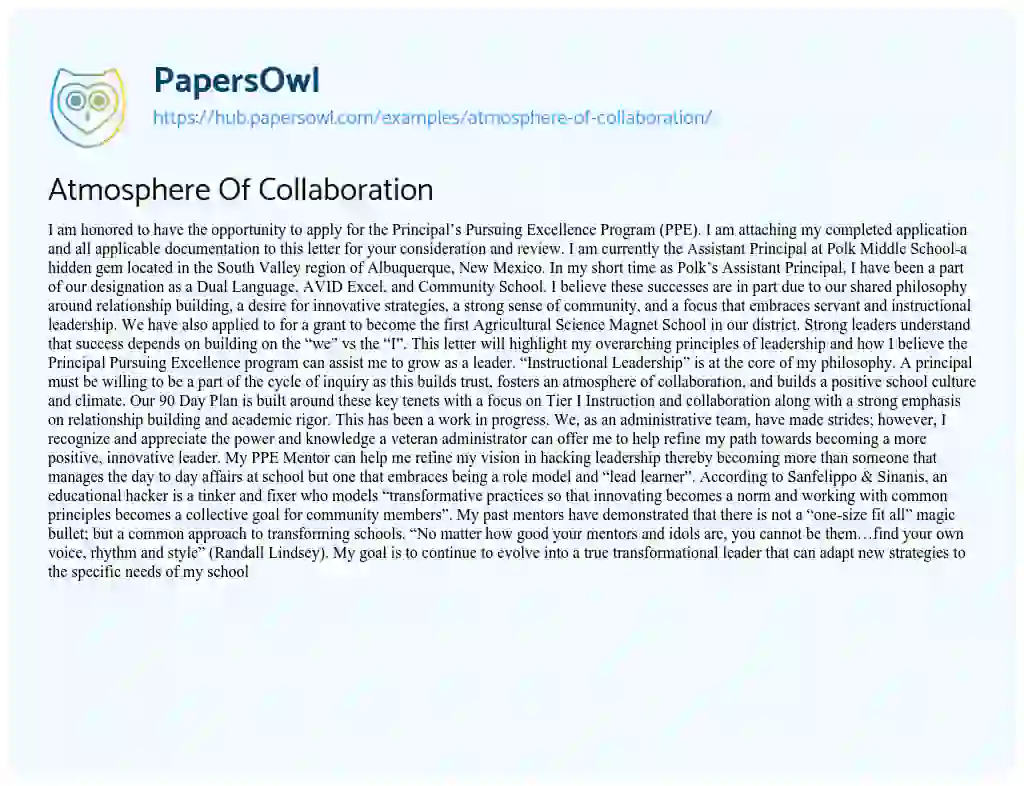 Essay on Atmosphere Of Collaboration
