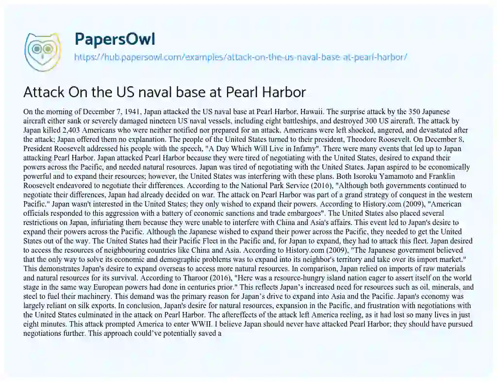 Essay on Attack On the US naval base at Pearl Harbor