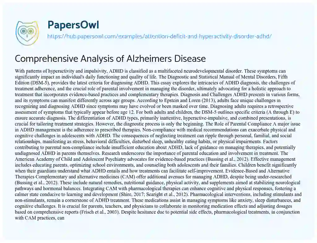 Essay on Comprehensive Analysis of Alzheimers Disease