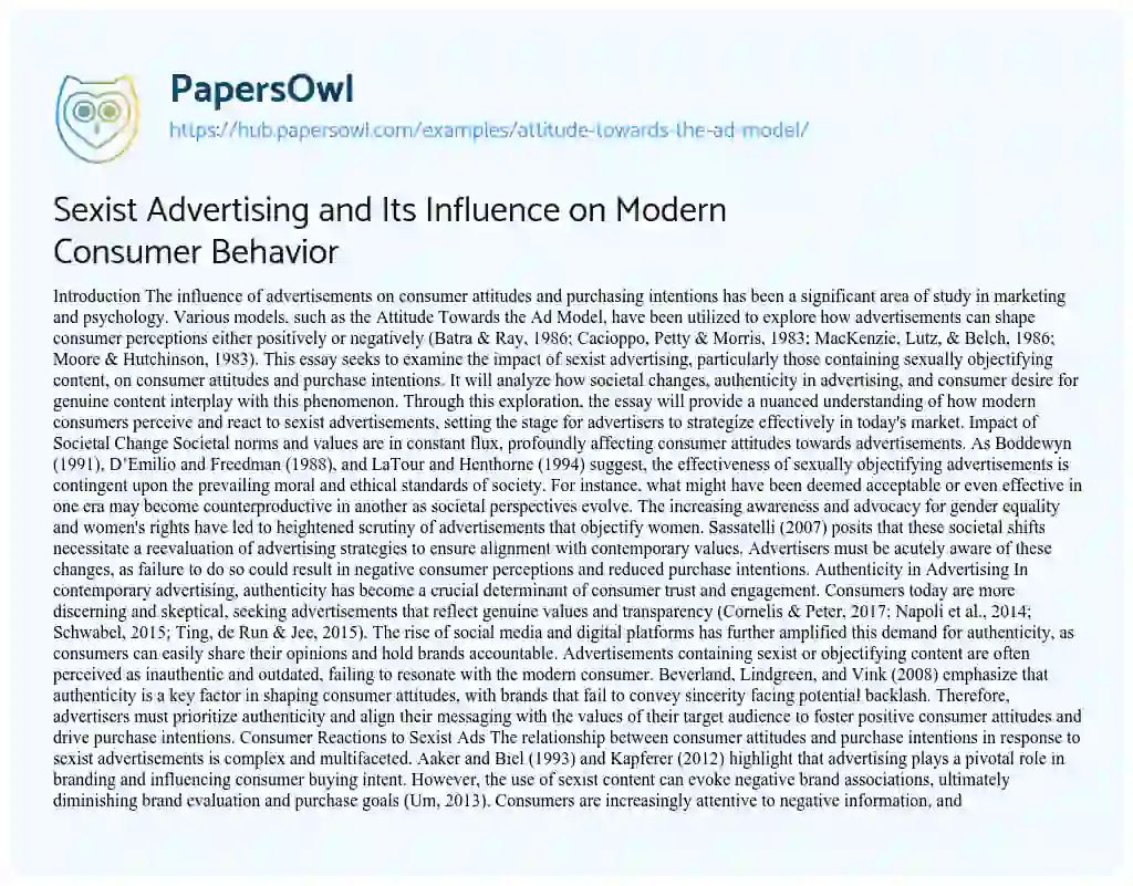 Essay on Sexist Advertising and Its Influence on Modern Consumer Behavior