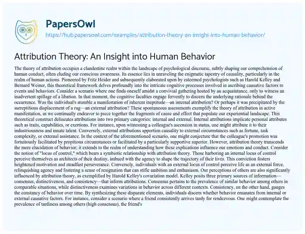 Essay on Attribution Theory: An Insight into Human Behavior
