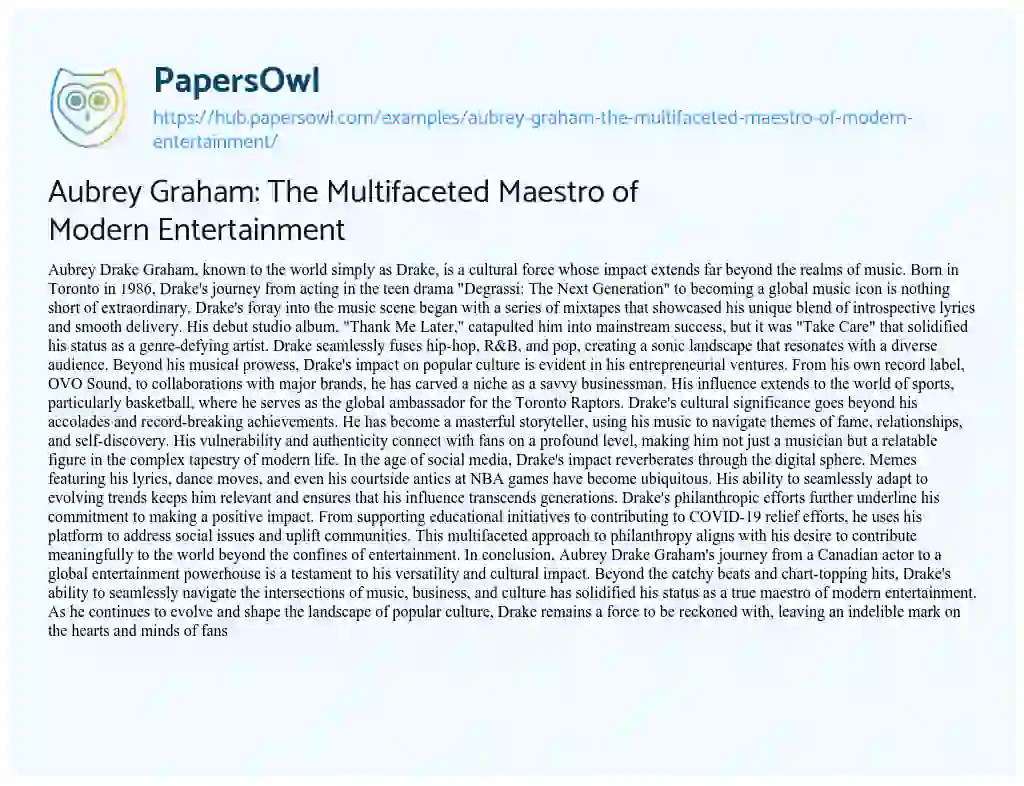 Essay on Aubrey Graham: The Multifaceted Maestro of Modern Entertainment
