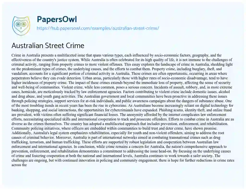Essay on Australian Street Crime