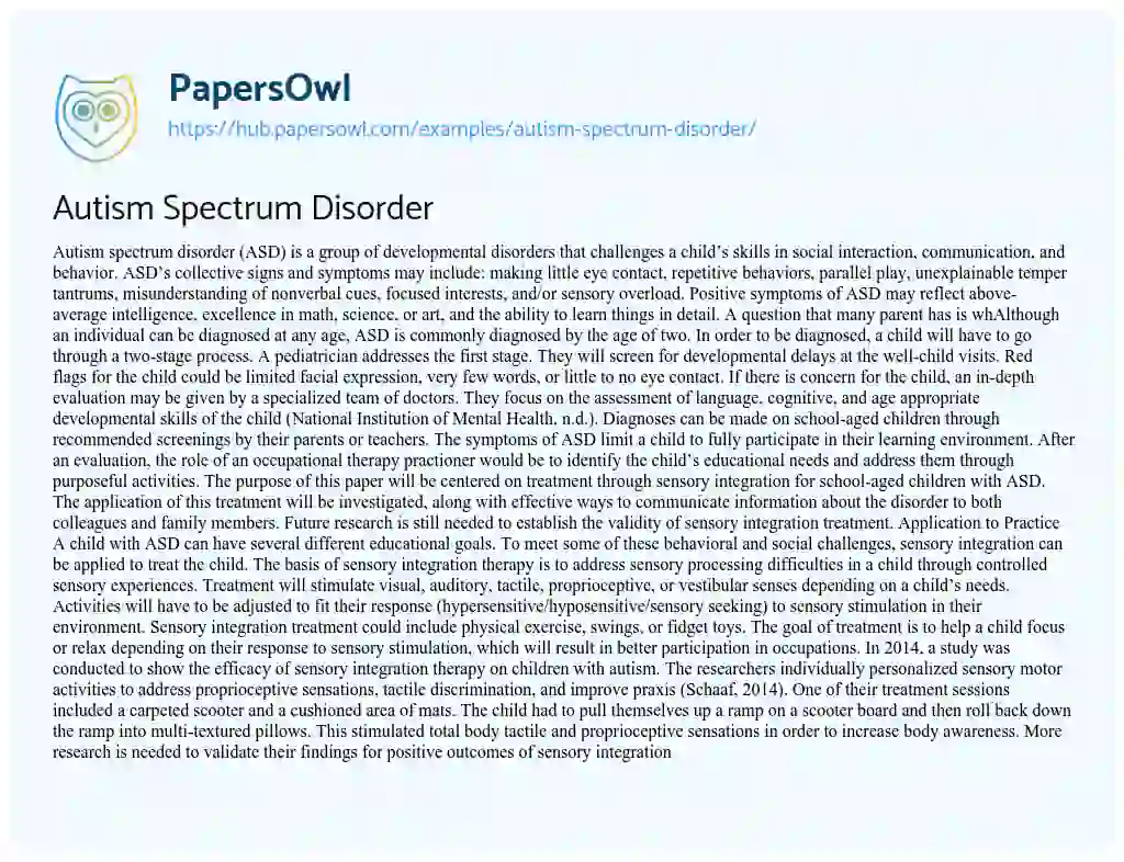 Essay on Autism Spectrum Disorder