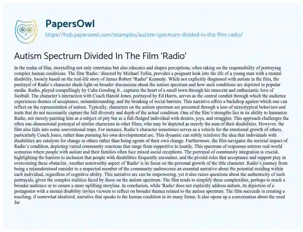 Essay on Autism Spectrum Divided In The Film ‘Radio’