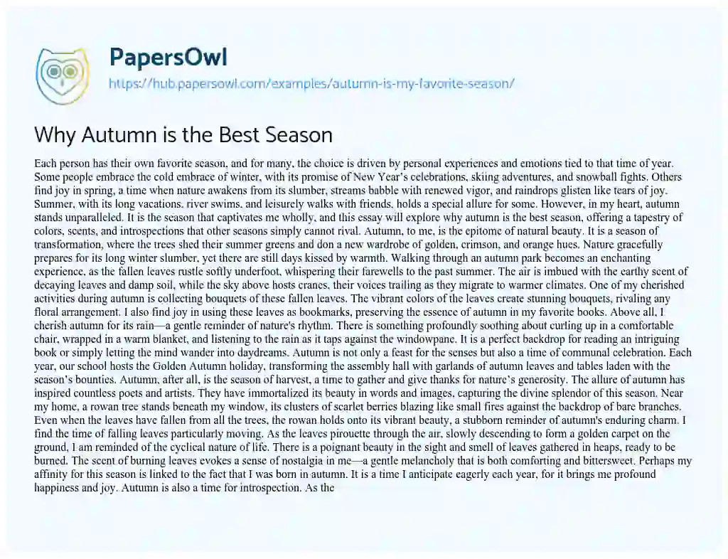 Essay on Why Autumn is the Best Season